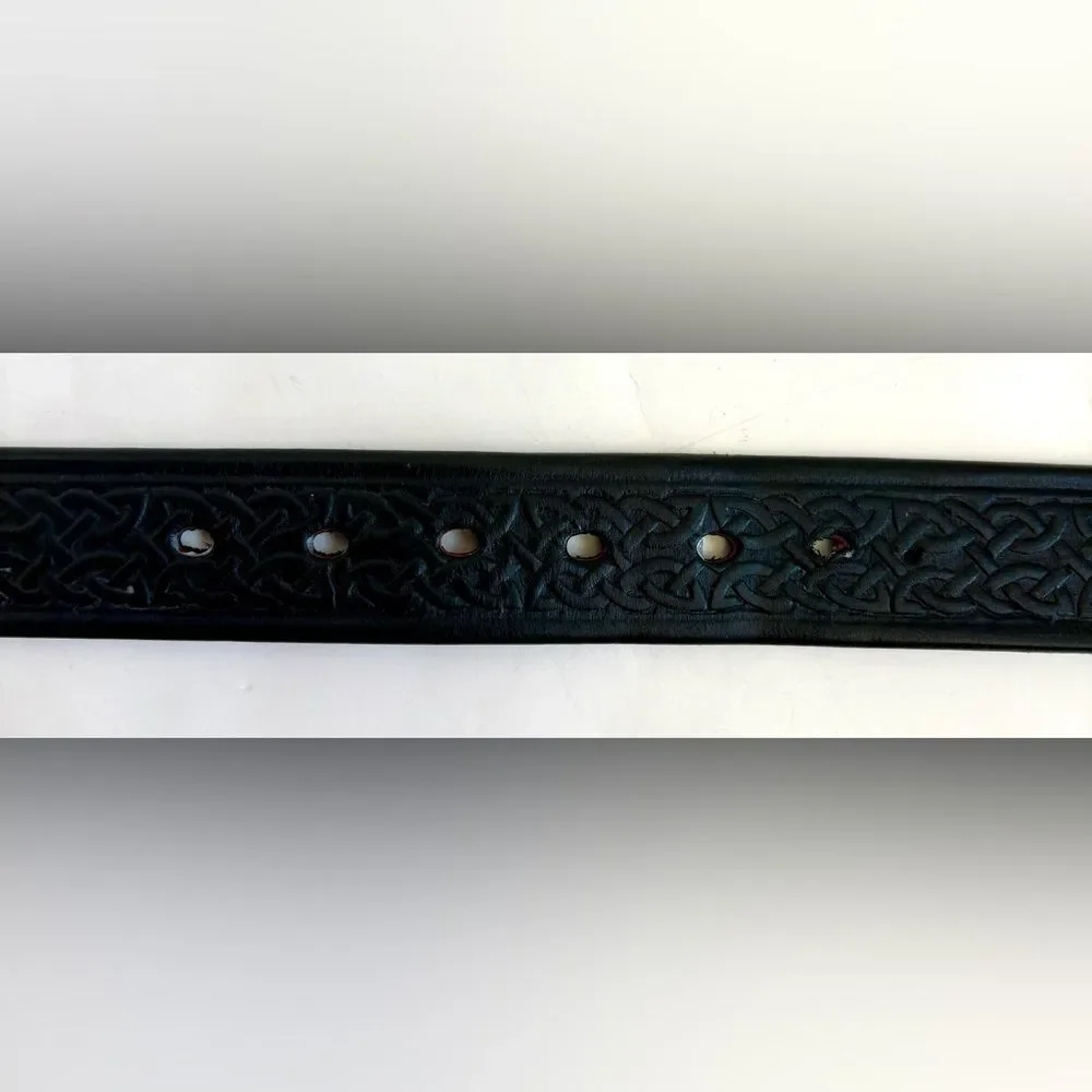 Mens Vintage Black Embossed Celtic Knot Leather Belt 1.5” Wide X 38” Long